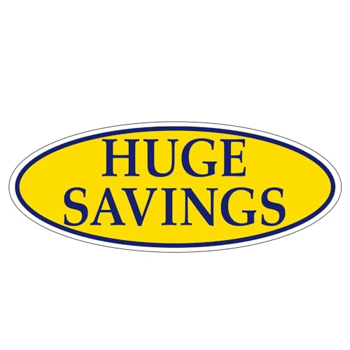 HUGE SAVINGS Dark Blue on Yellow Oval Window Sticker for Car Dealerships - 14" x 5-1/2" Size - Premium Weatherproof Vinyl for Long-Lasting Visibility