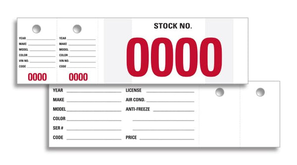 Vehicle Stock Numbers - Durable 7" × 2" Red Numbering Efficient Automotive Inventory Management, Standard Stock Two Key Tags