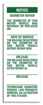 Odometer Repair and Mileage Verification Label - Ensure Legal Compliance and Transparency with Date, Mileage Before and After Repair - 1-1/2" × 4"