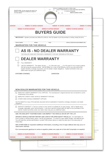 As-Is–No Lines Hanging Buyers Guide - 8-1/2" × 11-3/4", 2-Part Carbonless (White/Canary) with Adhesive Tape - Large 1-1/8" Hole for Easy Display