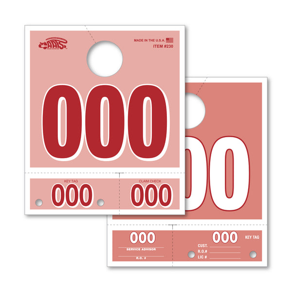 Heavy Stock Sided Padded Colored Dispatch Numbers Tags - Red Numbers on Front and Green Numbers on Back Consecutive Numbering (000-999), 5-1/2" x 6-1/2"