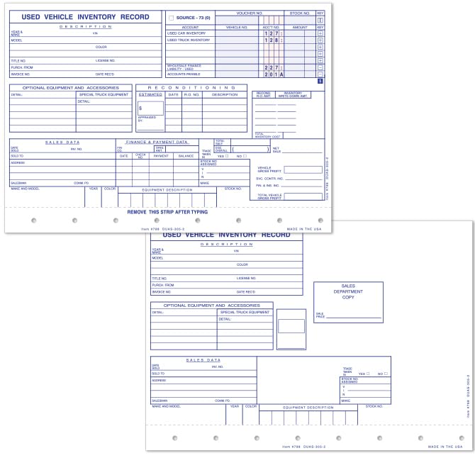 Used vehicle inventory form
