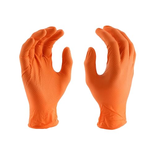 Disposable Premium Heavy Duty Orange Nitrile Gloves Powder and Latex Free - Great Chemical Resistant Industrial Gloves