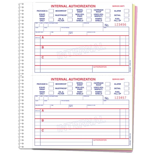 Internal Authorization Book with Wrap Around Cover (Form 125) - 8.5" x 11", 3-Part (White, Canary, Pink) Carbonless Forms - Perforated at 5.5" - Pre-numbered in Red Ink