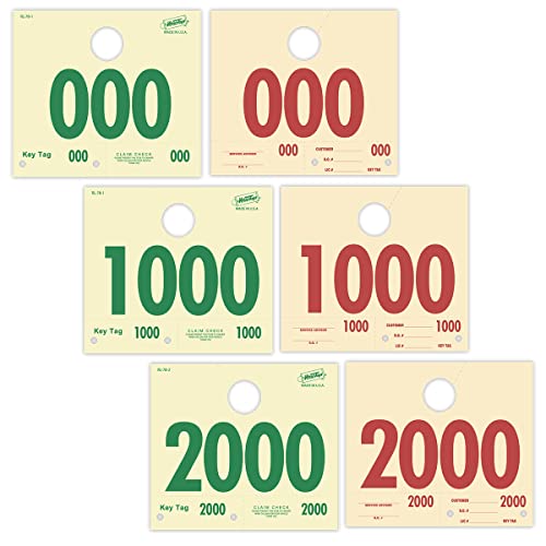 3000 Automotive Service Dispatch Numbers Mirror Hang Tags Numbered (000 - 9000) RL78 Style Red Green Service Dispatch Numbers Manilla Card Stock with 1.25 Slotted Hang Cutout