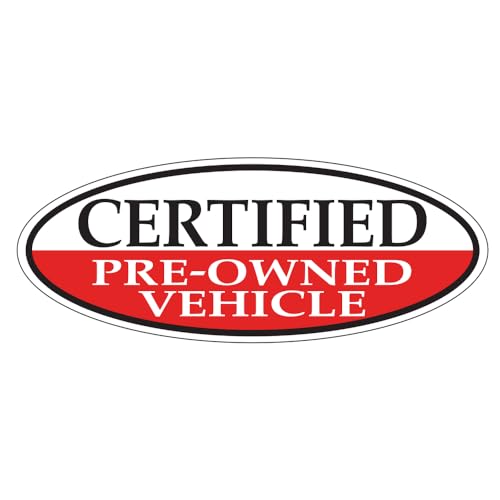 Certified Pre-Owned Vehicle Red Oval Window Sticker for Car Dealerships - 14" x 5.5" - Premium Removable Vinyl, Durable and Weatherproof - Easy Installation with Slit Backing