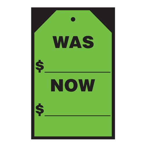 Vibrant Green 'Was/Now' Window Price Stickers & Hang Tags - Large 7" x 11" Size - Ideal for Car Dealerships and Retail Stores