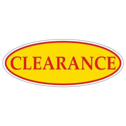 CLEARANCE Red on Yellow Oval Window Sticker for Car Dealerships - 14" x 5-1/2" Size - Premium Weatherproof Vinyl for Long-Lasting Visibility