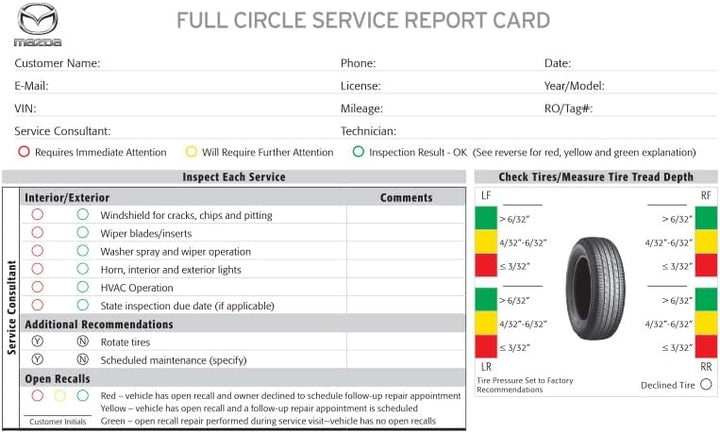 Spanish Multi Point Inspection Report Card Mazda Multi-Point Inspection Report Card – Carbonless 8-1/2