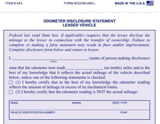 Lexus Odometer Form Lease Odometer Statements – 5-2/3