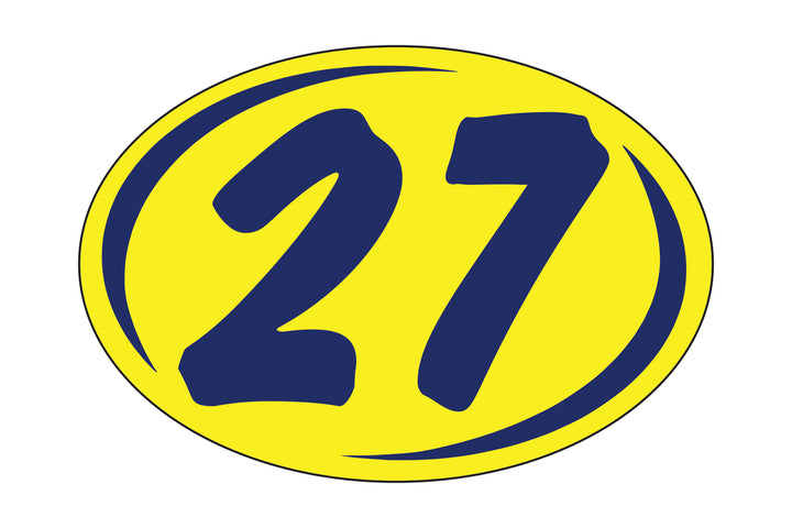 Round Year Window Stickers - Blue on Yellow Car Dealer Window Stickers - Durable, Weatherproof Vinyl with Easy On/Off Adhesive - Back Slit for Seamless Installation - 8" × 5-1/2"