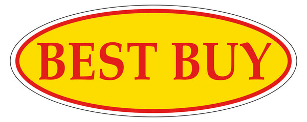 BEST BUY Red on Yellow Oval Window Sticker for Car Dealerships - 14" x 5-1/2" Size - Premium Weatherproof Vinyl for Long-Lasting Visibility
