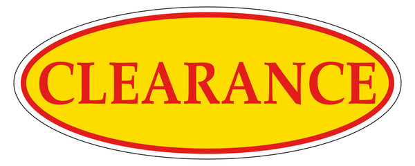 CLEARANCE Red on Yellow Oval Window Sticker for Car Dealerships - 14" x 5-1/2" Size - Premium Weatherproof Vinyl for Long-Lasting Visibility