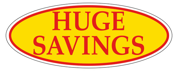 HUGE SAVINGS Red on Yellow Oval Window Sticker for Car Dealerships - 14" x 5-1/2" Size - Premium Weatherproof Vinyl for Long-Lasting Visibility