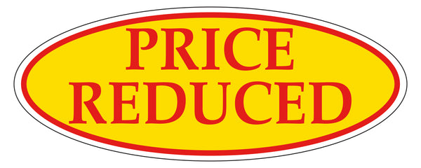 PRICE REDUCED Red on Yellow Oval Window Sticker for Car Dealerships - 14" x 5-1/2" Size - Premium Weatherproof Vinyl for Long-Lasting Visibility