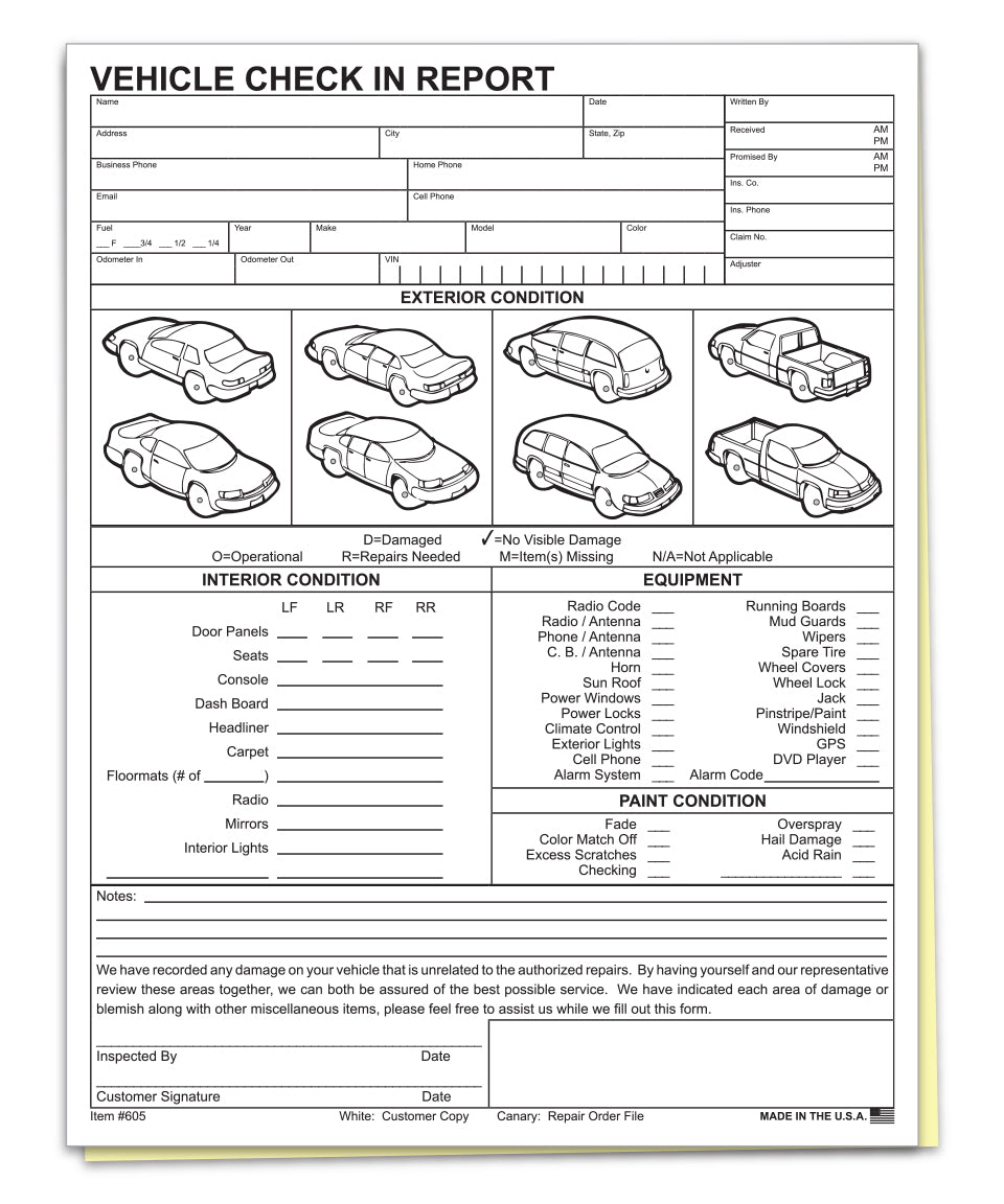 Vehicle Check In Report - 2 Part Carbonless Sheets – Microtec