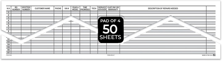 Automotive Route and Appointment Sheet - Large 22" x 17" White Paper Pad with 57 Lines/Sheet (Black Print) - Efficient Tracking System
