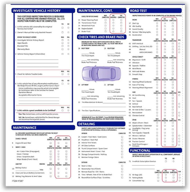 Multi-Point Vehicle Inspection Checklist – 172-Point 3-Part Carbonless ...