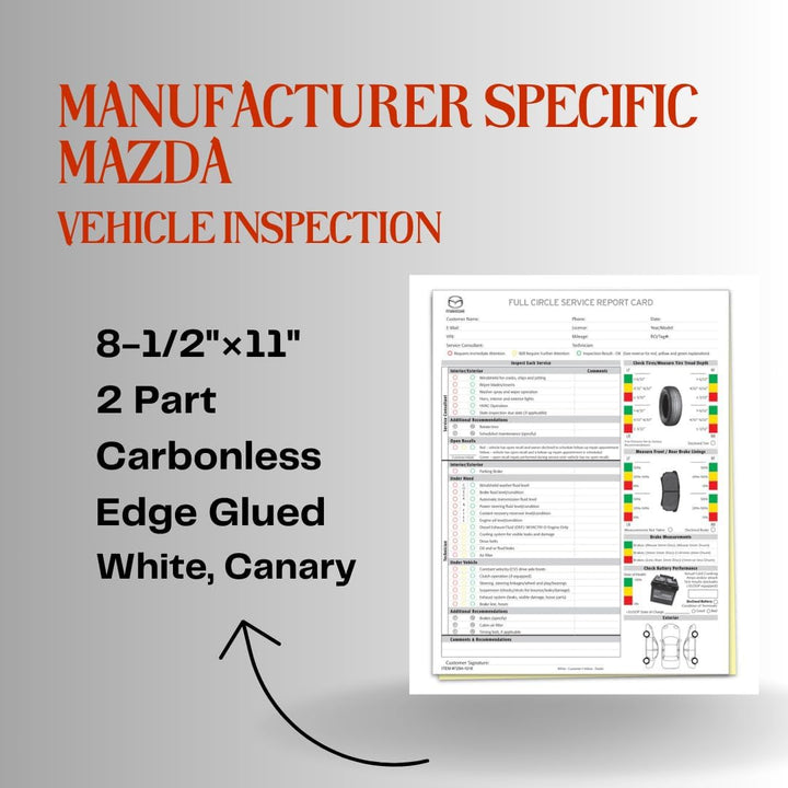 Spanish Multi Point Inspection Report Card Mazda Multi-Point Inspection Report Card – Carbonless 8-1/2