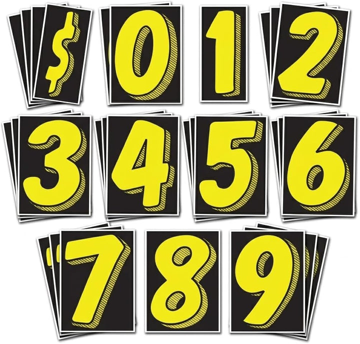 7.5" Vinyl Windshield Number Decals - Waterproof Large Car Lot Pricing Stickers, Auto Dealer Window Number Signs with Dollar Symbols - Numbers 0-9 Plus $ Sign, 12 of Each (132 Pieces)