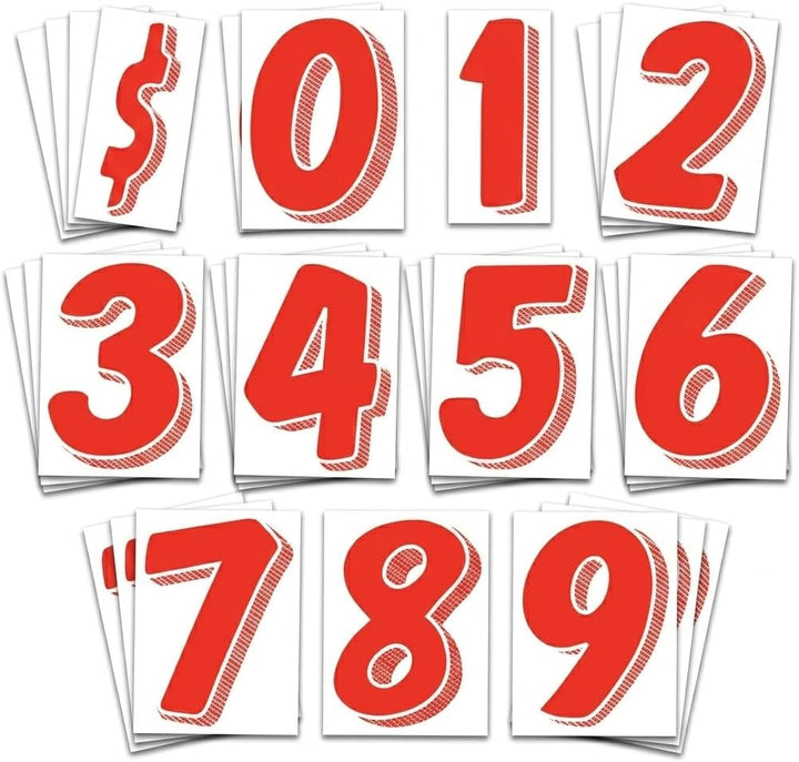 7.5" Vinyl Windshield Number Decals - Waterproof Large Car Lot Pricing Stickers, Auto Dealer Window Number Signs with Dollar Symbols - Numbers 0-9 Plus $ Sign, 12 of Each (132 Pieces)