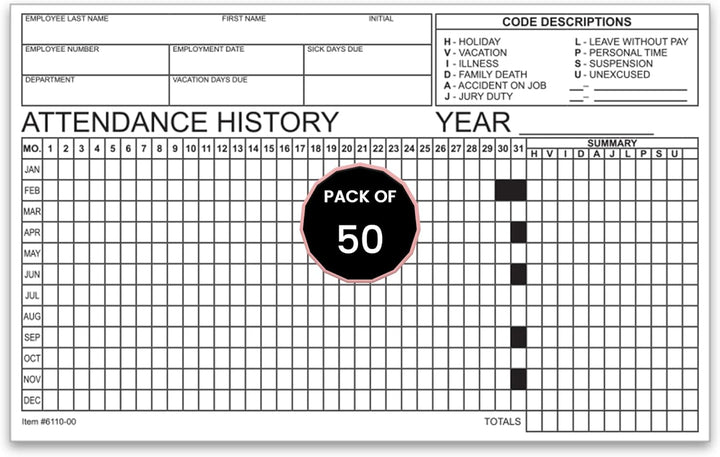 Employee Attendance Tracker Form – 8" × 5"