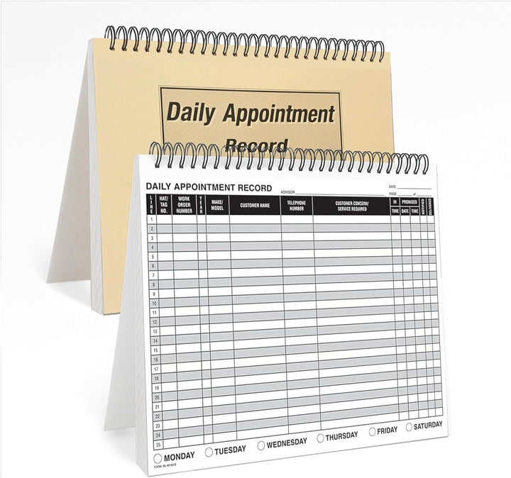 Daily Appointment Record Log Books – 8.5" × 11" Spiral Bound Planner – Durable 90# Paper Notebook for Auto Repair Shops, Mechanics, Service Advisors & Daily Tracking - 100 Pages/Book
