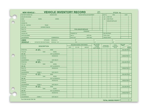 Automotive Vehicle Inventory Record