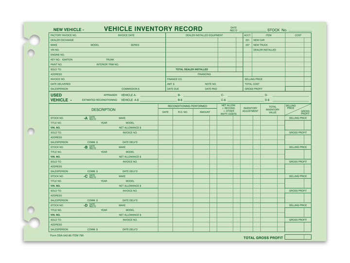 Automotive Vehicle Inventory Record