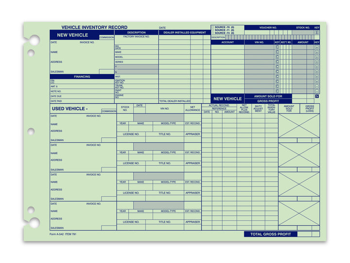 Automotive Vehicle Inventory Record