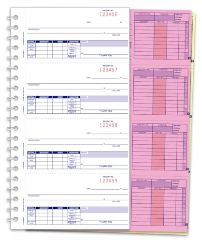 Coil-Bound Cash Receipt Books with Heavy Stock Cover (Form AA-138NC-1S2L) - 8.5" × 11" 3-Part (White, Pink, Canary) Carbonless Paper, 3 Internal Perforations - 200 Receipts/Book