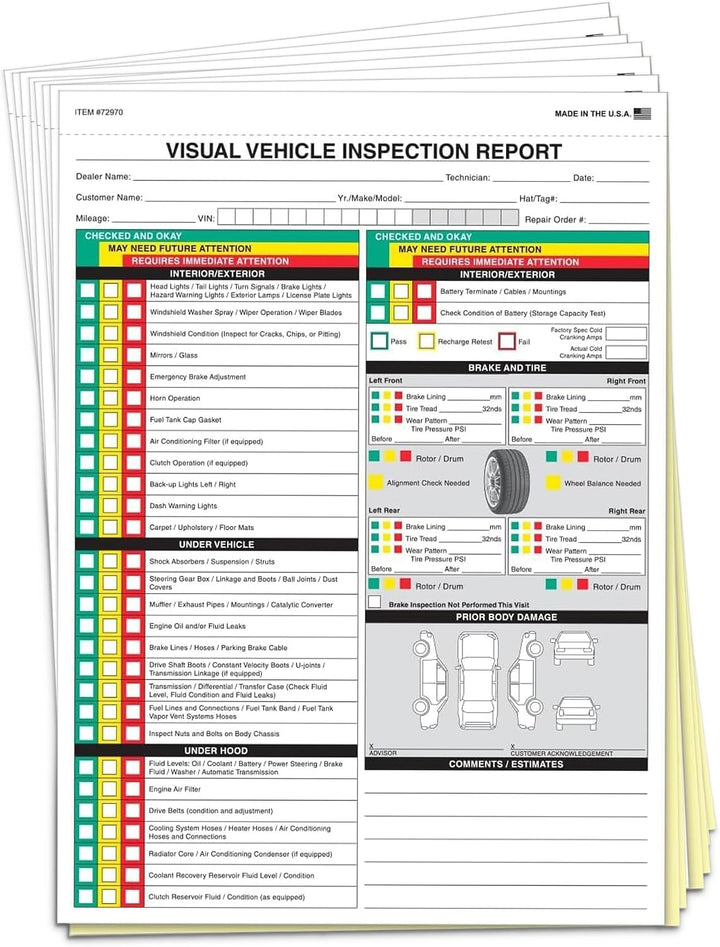 2-Part Vehicle Inspection Report Forms – 8.5" × 11"