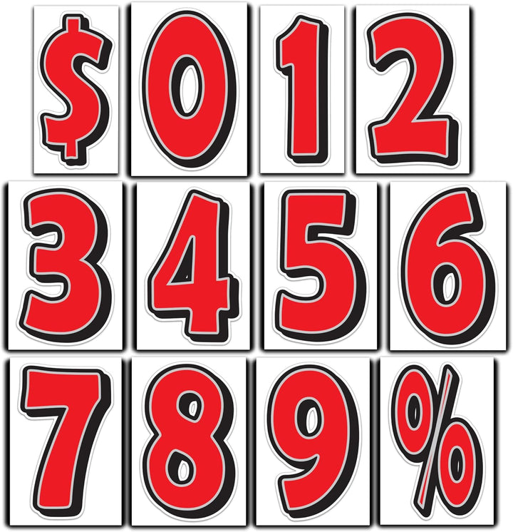 Giant Magnetic Numbers for Vehicles 10" x 16" – Red Magnetic Car Lot Pricing Numbers with Gray Border, Reusable Magnetic Signs for Auto Dealers - 12 Numbers x 1 Piece Each (12 Pieces)