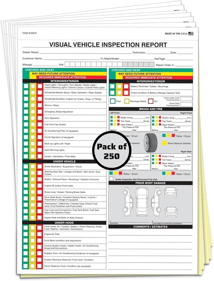 2-Part Vehicle Inspection Report Forms – 8.5" × 11"