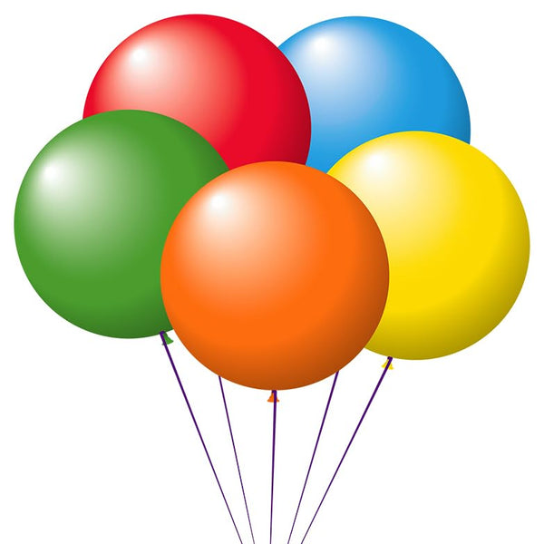 24" Jumbo Assorted Latex Balloons - Premium Round Balloons for Festive Auto Decor - 5 Different Vibrant Colors (Blue, Green, Orange, Red, Yellow) Giant Balloons with Long-Lasting Flight