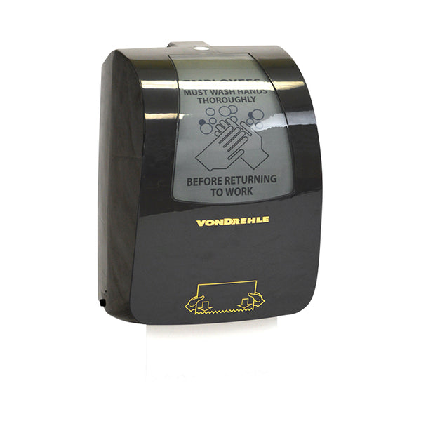 Black Pull Down Towel Dispenser for Commercial Restrooms - ADA Compliant Hands-Free Dispensing, Cuts 11-Inch Long Towels - 15.99" H x 12.05" W x 10.18" D