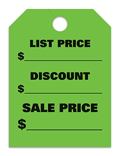 Jumbo "List & Discount" Car Dealer Mirror Hang Tags - Fluorescent Colors Large Size (8-1/2" × 11-1/2") Tags for Auto Dealership Supplies - Durable 11-Point Stock Material