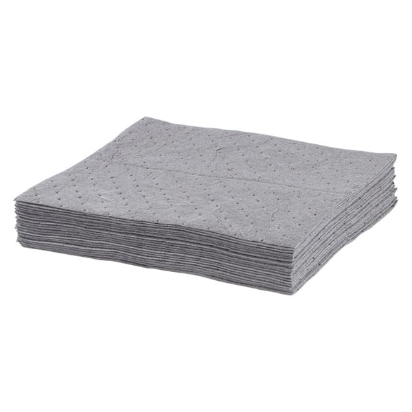 Sorbent Pads for Oil, Solvent, Coolant, Water Spills - 15" x 18" Size with Perforations - Sonic-Bonded, Fine-Fiber, and Laminate Pads - 100 Pads Absorbs up to 17-20 Gallons