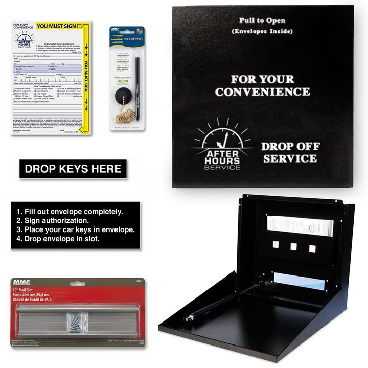 Night Drop Box - Lockable After Hours Key Drop Box with Hydraulic Self-Closing Door, Weather-Resistant Steel Mail & Payment Drop Safe - Includes 50 Envelopes, Metal Slot, Chain-Mounted Pen