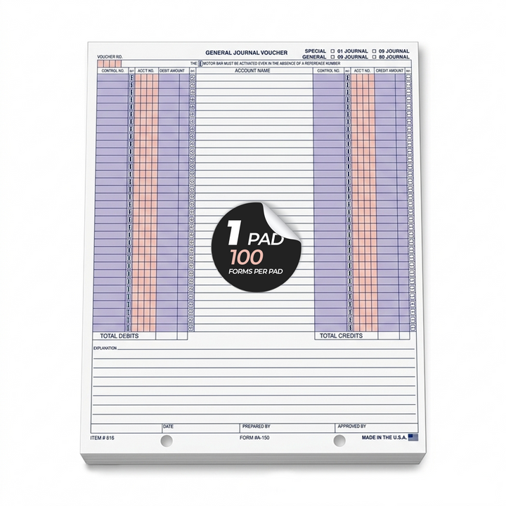 Accounting form pad with grid layout on a white background