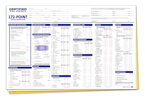Multi-Point Vehicle Inspection Checklist – 172-Point 3-Part Carbonless ...