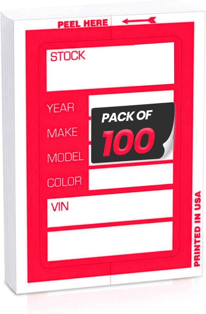 Kleer-Bak Clear Back Stock Stickers for Car Dealerships - Adhesive Windshield Inventory Tags with VIN, Year, Make & Model Fields – Auto Window Labels for Used Car Lots, Auctions & Fleet Management