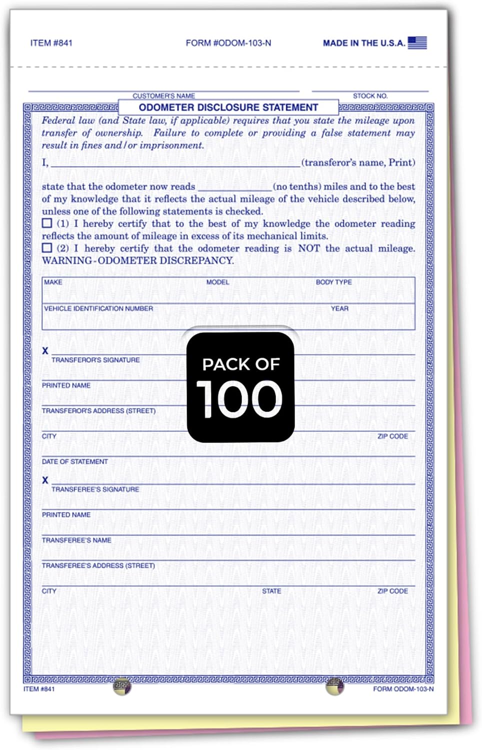 Odometer Disclosure Statement Forms | 3-Part Carbonless Forms – Microtec