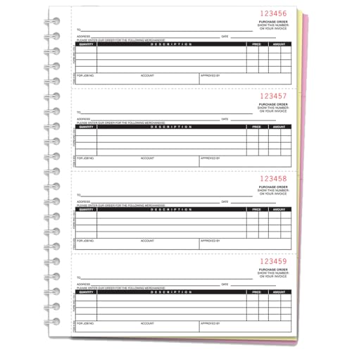 Purchase Order Books (Form NC-124-2) - 2-Part White, Canary Carbonless Paper - 4 Orders/Page (2-3/4" x 7-1/2" Each) - 8.5" x 11" Heavy Duty Coil Bound Books