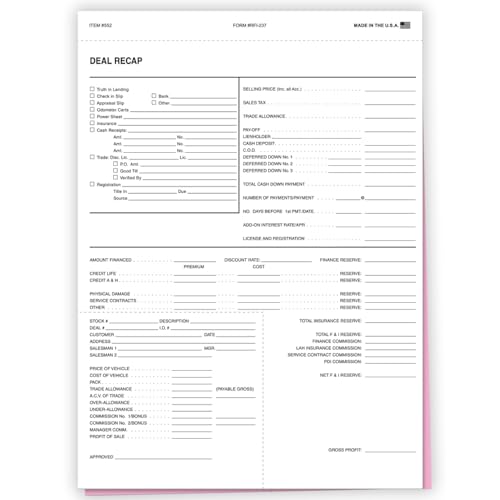 Deal Recap RFI-237 - 2-Part Carbonless Snap-Out Forms - Size 8-1/2" x 11-5/8" - White and Pink Copies with Black Ink Prints