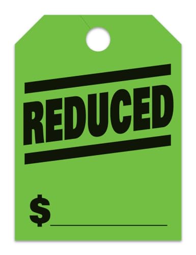 Jumbo "Reduced" Car Dealer Mirror Hang Tags - Fluorescent Colors Large Size (8-1/2" × 11-1/2") Tags for Auto Dealership Supplies - Durable 11-Point Stock Material