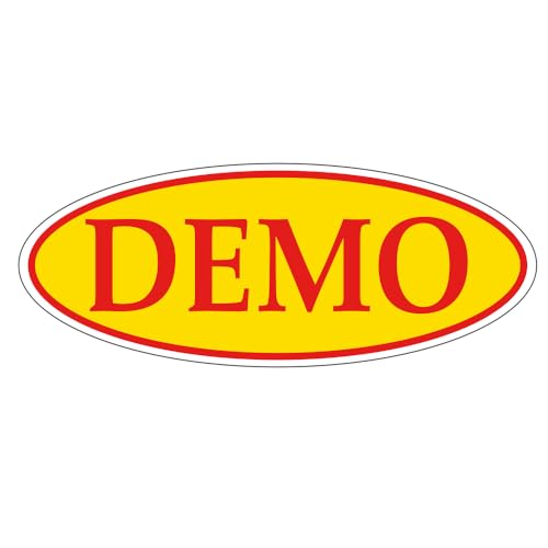 DEMO Red on Yellow Oval Window Sticker for Car Dealerships - 14" x 5-1/2" Size - Premium Weatherproof Vinyl for Long-Lasting Visibility