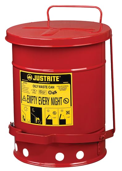 6 Gallon Oily Waste Can - FM Approved Heavy-Duty Steel Container with Reinforced Seams and Carry Handle - Ideal for Flammable Material Disposal