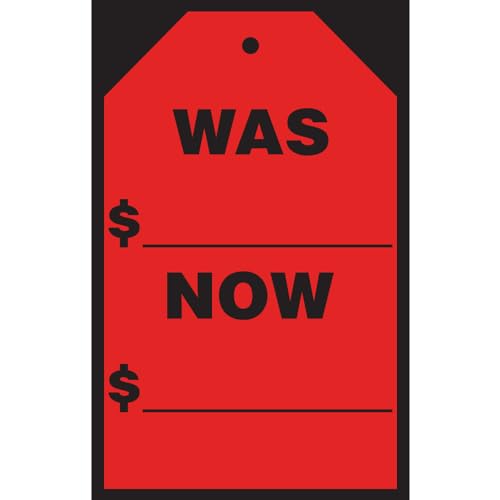 Vibrant Red 'Was/Now' Window Price Stickers & Hang Tags - Large 7" x 11" Size - Ideal for Car Dealerships and Retail Stores