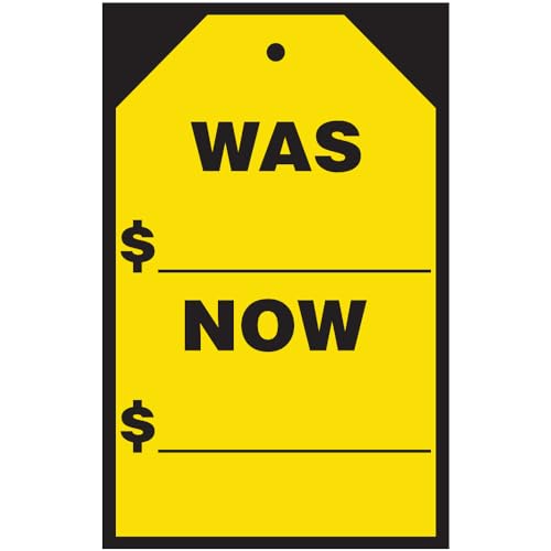 Vibrant Yellow 'Was/Now' Window Price Stickers & Hang Tags - Large 7" x 11" Size - Ideal for Car Dealerships and Retail Stores